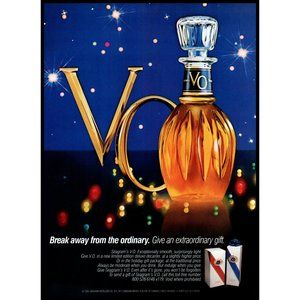 1983 Seagram's VO V.O. American Whiskey Vintage Print Ad Glass Decanter Wall Art